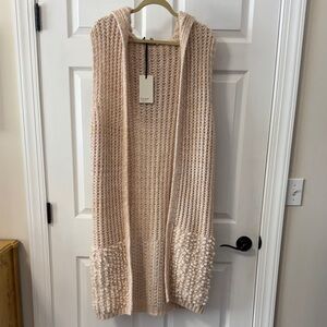 Hooded Open-Front Knit Cardigan - Cream